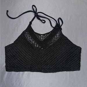 Black Crochet Halter Bikini Top Juniors Size Medium